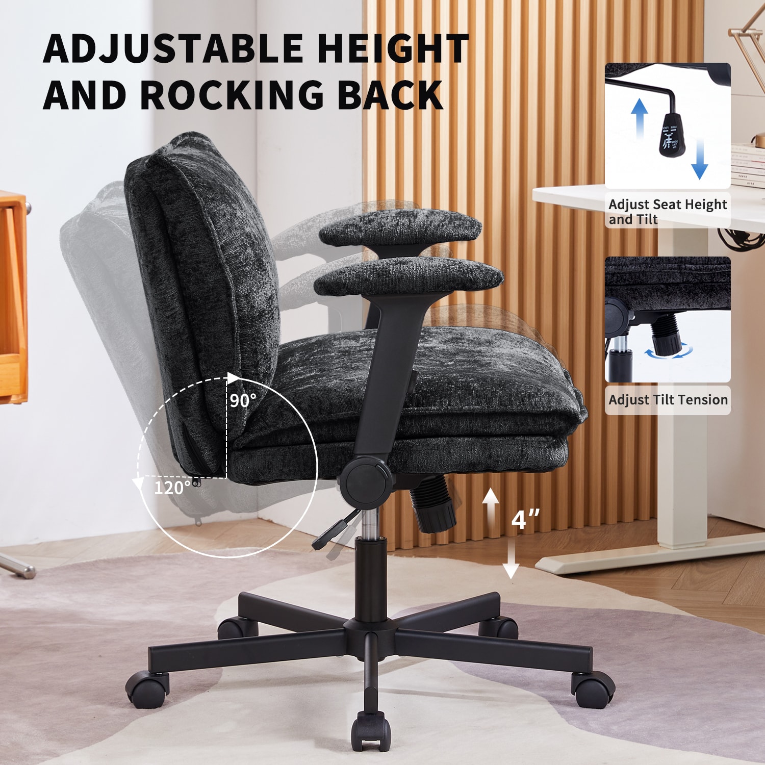 FanciSpot Cross Legged Office Chair, Height Adjustable Swivel Desk Chair With Flip-Up Arms, Padded Criss Cross Chair For Home Office & Bedroom_maomaolike.com